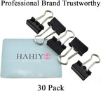 HAHIYO Binder Clips Paper Clamps Spring Steel Sturdy Small 0.75 inches Width 0.28 Inch Capacity No Sharp Edges Heavy Duty Tight Grip Reusable Black Metal Bright Finish for Home Office School 30 Pack