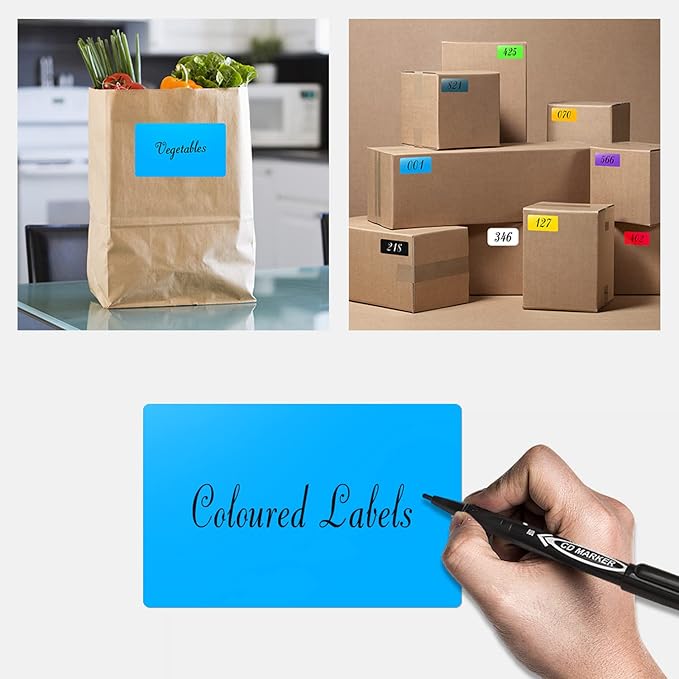 Rectangle Labels Sticker 3×5 Inch Vinyl Floor Stickers Color Coding Name Tags Roll Removable 200 PCS, Fluorescent Blue