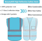 BeautyWill Safety Vest 10 Pack Customize Logo Class 2 High Visibility Reflective Vest with 5 Pockets Construction Security Work Vest ANSI/ISEA Standards