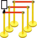 Retractable Stanchion, 6 SPECIALTY Posts + Signframe, 36" Ht, 78" Special Event & Holiday Theme Belt + Bonus Replacement Cassettes + Wall Receiver (YEL Post/Red Belt)
