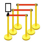 VIP Crowd Control Retractable Belt Stanchion Queue Safety Barrier Set, 36" Ht, 78" Belt + Wall Bracket (6 YEL Posts Red Belt + SFrame + WBracket)