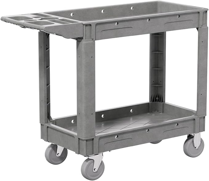 2-Tier Rolling Tool Cart,Heavy-Duty Plastic Service Cart with Lipped Shelves,550 lbs Capacity Utility Cart,40 x 17 Inch Rolling Work Carts for Garage,Salon,Kitchen,Office-Gray