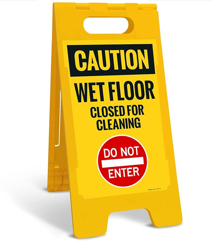 Caution Wet Floor Closed for Cleaning Do Not Enter Sidewalk Sign Kit, 10x16 Inches, with A Frame Stand, Made in USA