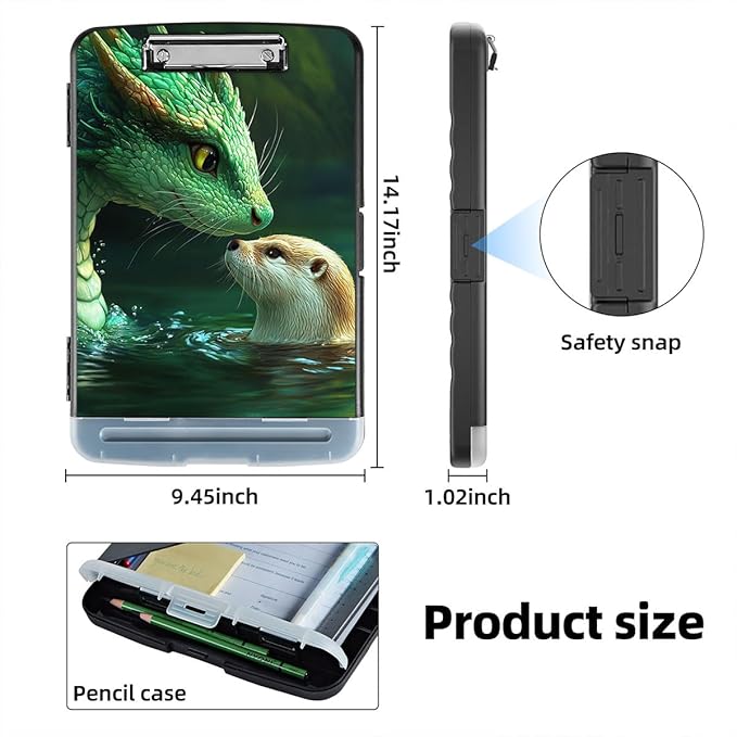 Clipboard with Storage Box & Pen Holder,Heavy Duty Clip Boards 8.5x11 for Nursing,High Capacity,School & Office Supplies,Dragon Otter Water