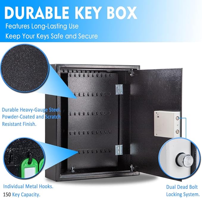 UMEKEN Key Box Wall Mount 150 Position Valet Digital Car Key Cabinet Lock Box with Code, Electronic Key Vehicle Holder Lockbox with Key Tags, Key Organizer Locker Box, Black