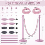 kaiyomi 4Pcs Stanchions with Pink Velvet Ropes Set, 5 Feet Velvet Ropes and Posts Poles for Red Carpet Party Decoration and 360° Photo Booth (Pink)