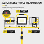 LED Work Lights with Stand: 3 Head Adjustable Work Light with Individual Switch, IP66 Waterproof Foldable Outdoor Tripod Light for Job Site Construction Lighting, Tool Gifts for Men