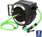 Macnaught C1 Series Retractable Garden Hose Reel, 40 Ft Water Hose Reel Heavy Duty Retractable Hose with Metal 180° Swivel Rotation Bracket for Wall Mount - Gray