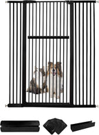 Lumizone Extra Tall Pet Gate 55.12" High Pressure Mounted 50.79"-55.11" Extra Wide (9 Sizes) 1.37" Gap for Cat Dog Stairs Doorway Hallway No Drilling Auto-Close (50.79"-55.11" W, Black)