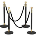 4 PCS Stainless Steel Stanchion Post,5 Ft Black Velvet Ropes and Stanchion Poles Set Crowd Control Barriers with Fillable Base Used for Party Wedding Theaters Red Carpet