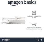 Amazon Basics Extension Cord, 10 Ft, 3 Prong Outlet Extender, Indoor Extension Cord, 13 Amps, 125V, White