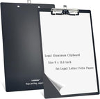 Legal Aluminum Clipboard Metal w/Stainless Hangable Pen Holder Writing Low Profile Large Clip Board 9" x 15.5" Message Tabletop for Lawers Office Business Workshop Factory Supplies (Black, Legal)