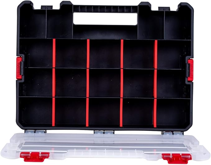 2-Pack Small Parts Organizer Box – Stackable Hardware Storage Organizer Case with 20 Compartments & Dividers – Screw, Nut, Bolt, Drill Bit Organizer for Garage, Workshop, Crafts