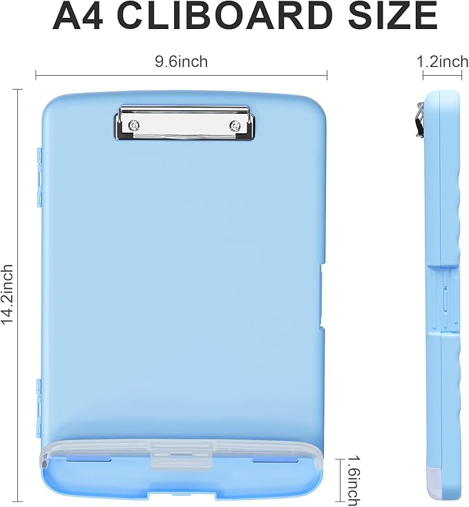 Plastic Clipboard with Storage, 8.5 x 11 Storage Organization Box Side-Opening, Heavy Duty Clip Board with Pen Holder and Paper Folder for Nurses, Teachers, Office & School Supply, Dark Blue