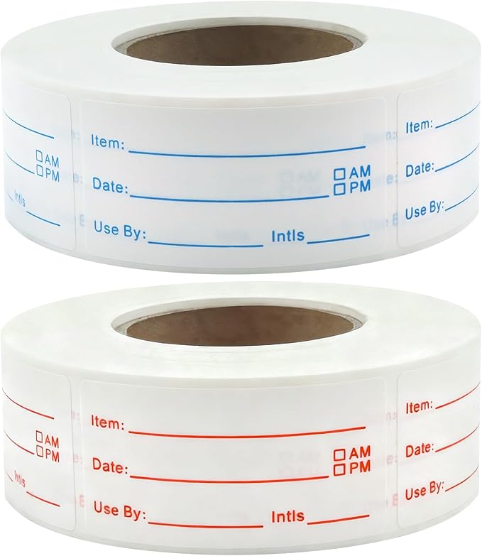 1200 Pieces Removable Food Labels Stickers, 2 Rolls 1x3 Inch Freezer Labels for Food Containers, No-Residue, Easy Clean, Waterproof & Oil-Resistant Food Storage Labels for Kitchen Restaurants