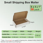 50 Pack 6x4x1'' Small Shipping Boxes, White Corrugated Cardboard Literature Mailers, Mailing Packaging Supplies for Small Business (W641-50)
