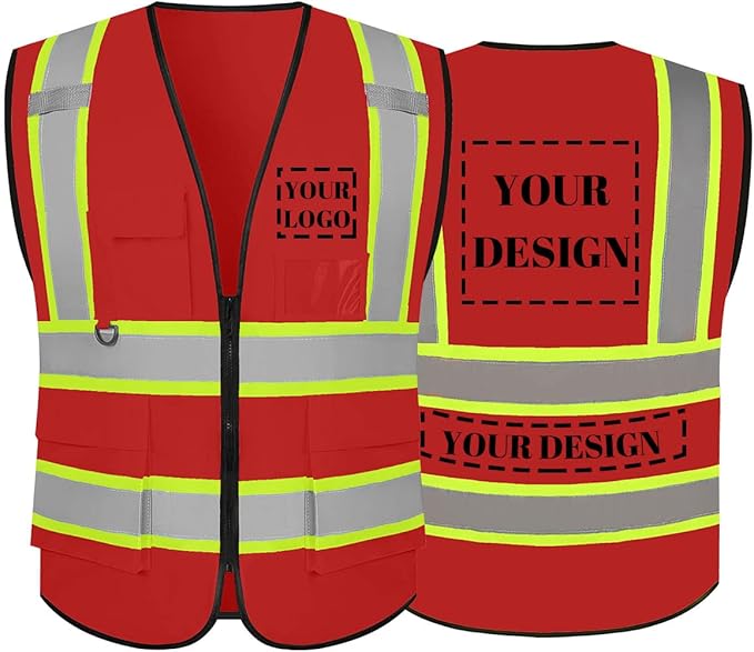 Safety Vest Reflective High Visibility with 5 Pockets ＆Zipper Class 2 Adult Unisex Construction Security Workwear