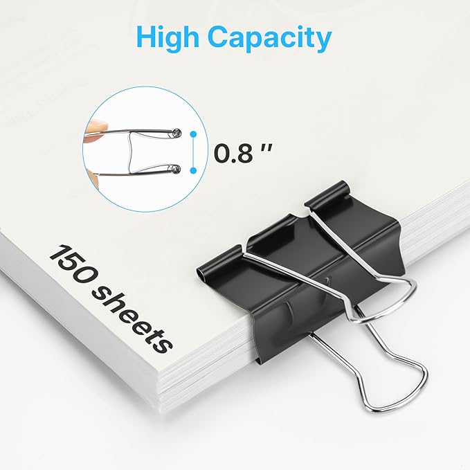 OWLKELA 1.6 Inch (64 Pack) Large Binder Clips, Black Paper Clamps for Office, School, and Home Supplies