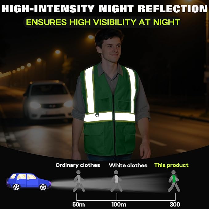 Safety Vest Customize Logo with 5 Pockets & Zipper Reflective High Visibility Vest Class 2 Outdoor Workwear