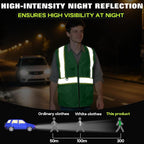 Safety Vest Customize Logo with 5 Pockets & Zipper Reflective High Visibility Vest Class 2 Outdoor Workwear