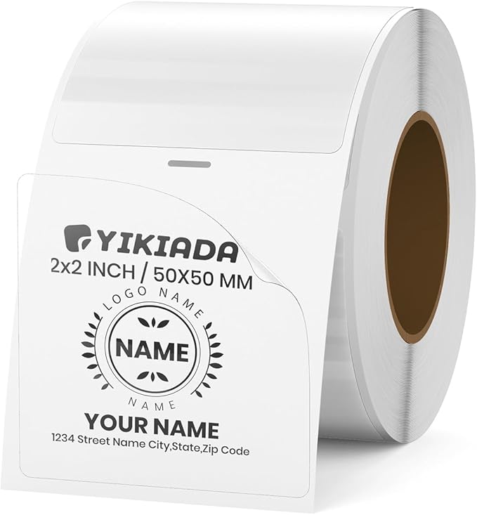 Clear Thermal Labels Vinyl 2 × 2 Inch Self-Adhesive Square Stickers Roll Waterproof Printer Direct Decals Package Seal for QR Code Envelope Office Retail Home 300 PCS