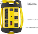 Heavy Duty Power Strip with USB, Workshop 8 Outlet Surge Protector 2700 Joules, Industrial Metal 15Amp Power Strip, 12 FT Extension Cord and Wide Spaced.