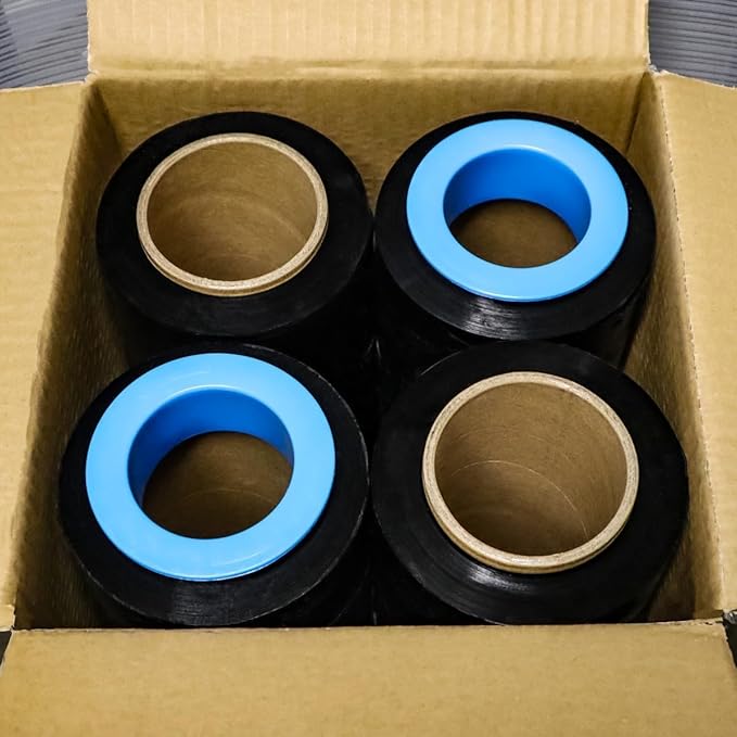4 Rolls x 18 Inch x 1500 FT x 80 Gauge [Upgraded] Black Premium Stretch Wrap, Heavy Duty Shrink Film for Shipping, Moving, Sealing - Stronger & Thicker, Durable