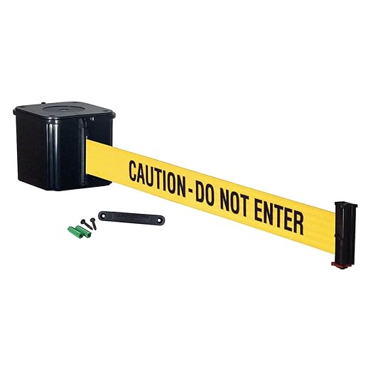 WM412 Retractable Belt Wall Mounted Smooth Black Crowd Control Barrier and Receiving End, 15' Caution Do Not Enter Belt