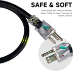 EP 10 Ft Lighted Outdoor Extension Cord - 10/3 SJTW Heavy Duty Black Extension Cable with 3 Prong Grounded Plug for Safety, UL Listed