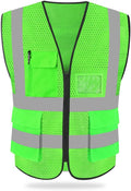 HYCOPROT High Visibility Mesh Safety Reflective Vest with Pockets and Zipper, Meets ANSI/ISEA Standards