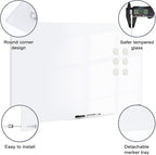 Magnetic Glass Whiteboard, 24" x 18" Dry Erase Board for Wall, Frameless White Board with 1 Marker Tray and 3 Magnets for Office, Home, Classroom -Ultra White