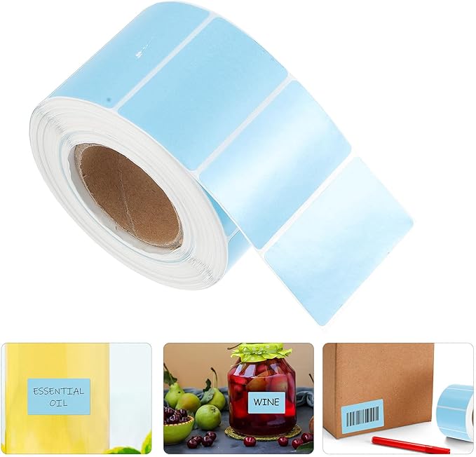 PartyKindom Self-Adhesive Thermal Label Roll Sky Blue Price Sticker for Printer Scratch-Resistant Packaging Barcode Stickers for Address and Parcel