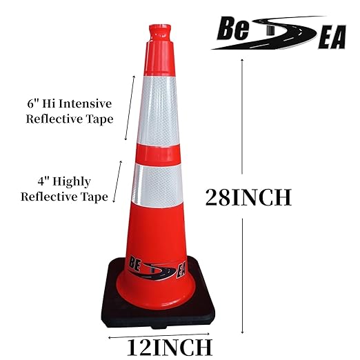 (6 Pack) BESEA 28” inch Traffic Safety Cones Orange Road Parking Cones Heavy Duty Construction Cone Structurally Stable for Traffic Control at Public Place