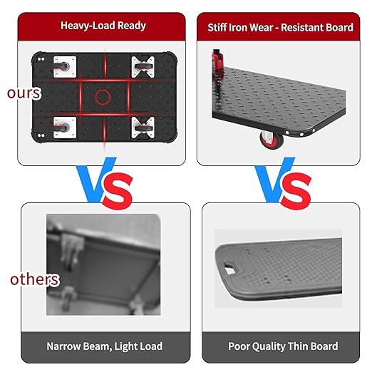 Foldable Platform Push Cart Dolly – 330lbs Heavy Duty Flat Bed Cart with 360° TPR Mute Wheels & Anti-Collision Strips, Easy Maneuver for Household Tasks & Moving, Black Red