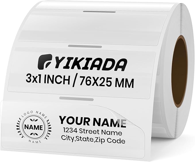 Clear Thermal Labels Vinyl 1 × 3 Inch Self-Adhesive Square Stickers Roll Waterproof Printer Direct Decals Package Seal for QR Code Envelope Office Retail Home 300 PCS