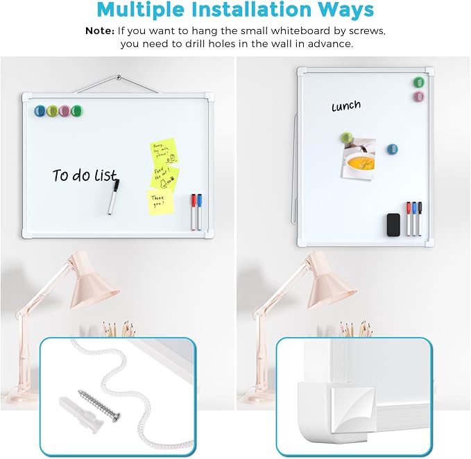 MaxGear Double-Sided Dry Erase Board for Wall, 16"x12" Hanging Whiteboard, Small Dry Erase White Board with 3 Markers & 4 Magnets, Portable Whiteboard for Planning, Drawing, Memo, to Do List
