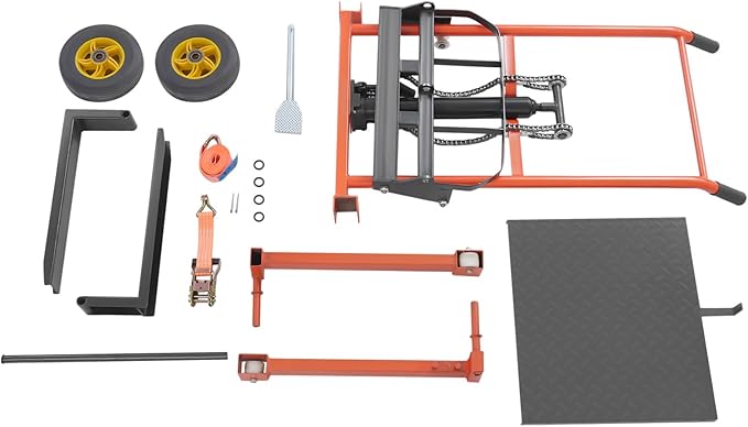 Hydraulic Material Lift Winch Stacker, 577 LBS Capacity Manual Forklift Pallet Stacker with Removable Lifting Plate for Warehouse, Workshop, Factory, Dock, Retail