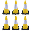 6 Pack 18 Inch Yellow Traffic Cones with Reflective Bands, Durable Black Base Cones for Factory Safety, Loading Zones and Parking Guidance (6, Yellow, 18 Inch)
