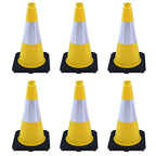 6 Pack 18 Inch Yellow Traffic Cones with Reflective Bands, Durable Black Base Cones for Factory Safety, Loading Zones and Parking Guidance (6, Yellow, 18 Inch)