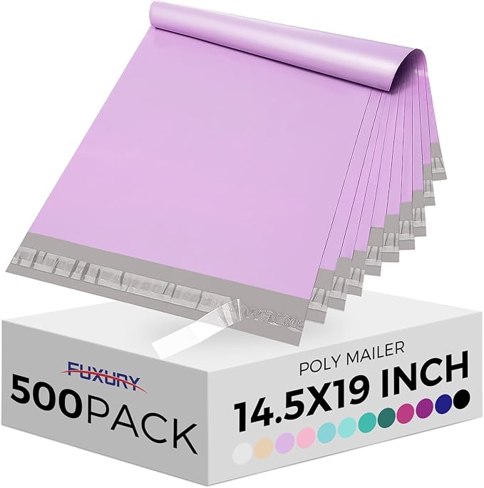 Fuxury 500 Pcs Poly Mailers 14.5x19 Inch, Bulk Shipping Bags for Clothing, Strong Adhesive Shipping Envelopes for Small Business Suppliers,Waterproof Mailers Poly Bags Mailing Envelopes Purple
