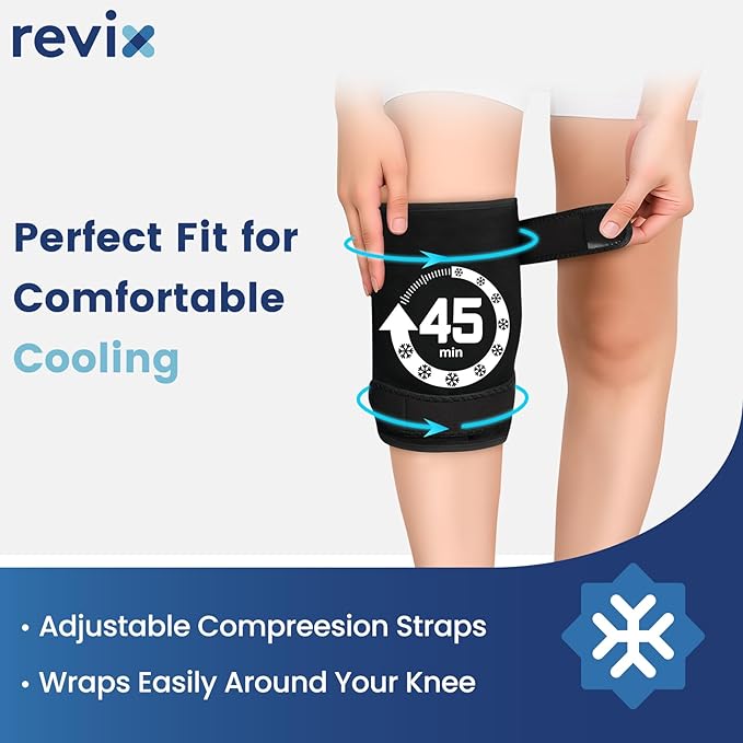 REVIX Knee Ice Pack Wrap, 45-Minute Long-Lasting Ice Pack for Knees with Ice Grid Gel Design, Reusable Gel Ice Wrap, Cold Therapy to Soothe Discomfort in the Thighs, Elbows, Calves & Legs (12" × 9.5")