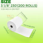 (200 Rolls) 3 1/8" x 230' Thermal Paper, POS Receipt Paper for Retail Business Cash Register, Fits Most Credit Card Terminal Point Of Sale