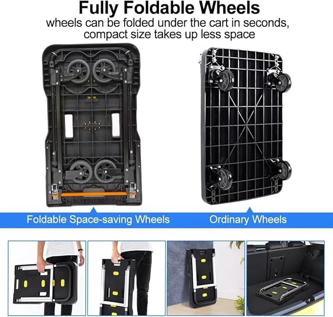 Upgrade Heavy Duty Folding Dolly Cart with Wheels, 330Lb Portable Push Cart, Adjustable Handle for Luggage, Moving, Travel, Shopping & Office Use