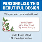 Personalized Return Address Labels - Christmas Holly Flowers - 60-120 Custom Self-Adhesive Stickers