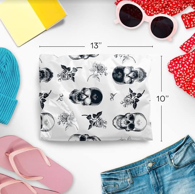 10x13 Poly Mailers – Skull Rose – Waterproof, Tear-Resistant Shipping Bags with Adhesive Seal – 100 Pack – Package Mint