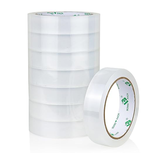 BOMEI PACK 8Rolls Clear Tape Refills for Dispenser, 1 inch x 60yds, Transparent Gift Wrap Tape 3inch Core for Home, Office