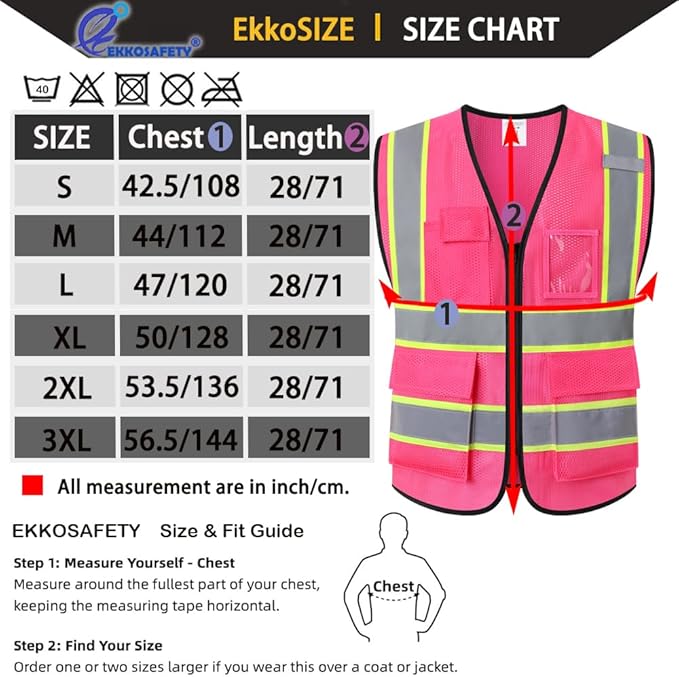 Safety Vest for Men Women,Mesh High Visibility Construction Work Vest with Reflective Strips,Meets ANSI/ISEA Standards(EK175-Mesh-Hot Pink-M)