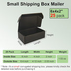 6x4x2'' Small Shipping Boxes 25 Pack, Black Corrugated Cardboard Literature Mailers, Mailing Packaging Supplies for Small Business (BK642-25)