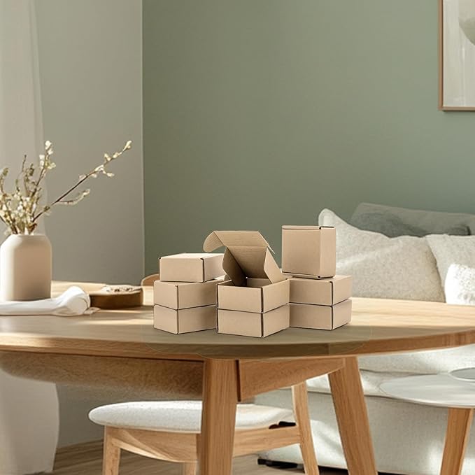 Ellbest 20pcs Mini Packing Boxes, Kraft Paper Boxes, 1.5 mm Thick for shipping, Storaging Small items, 3.38 * 3.38 * 1.53 inches Kraft Brown Boxes for Storage