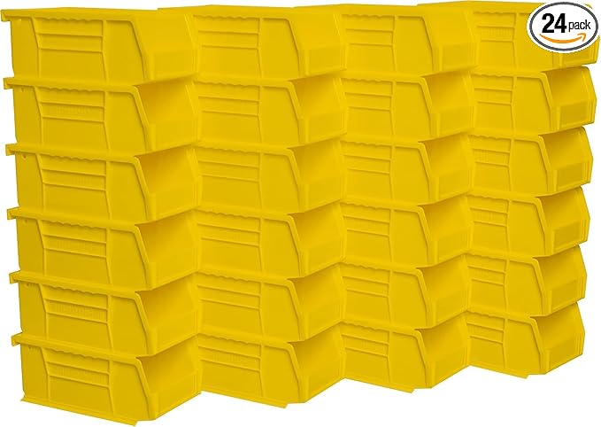 Akro-Mils 30220 AkroBins Plastic Storage Bins, Space-Saving Stackable Bins for Garage, Pantry, Craft Organization, 7-" x 4-" x 3-", Yellow, 24-Pack